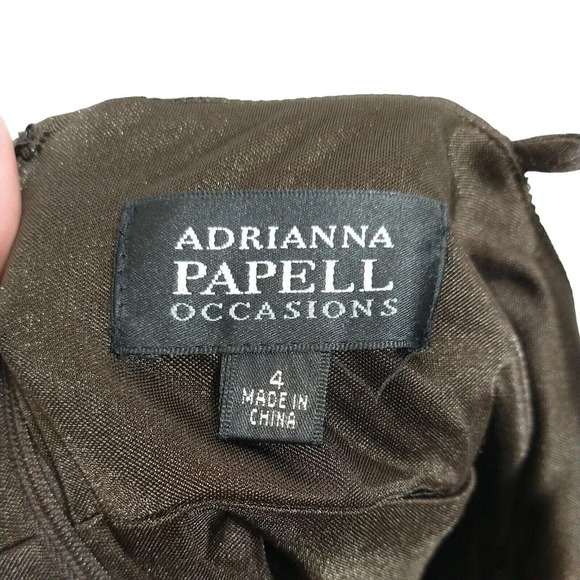 Adrianna Papell Occasion Formal Gown Dress Layered Size 4 Brown Sleeveless Jewel - Picture 7 of 9
